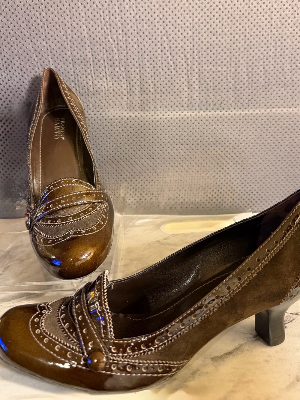 Franco Sarto "Tapas" Brown Patent Leather Brogue Loafer Pumps Size 10M